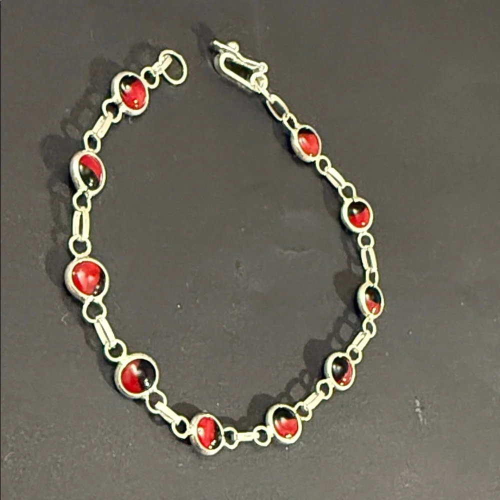 950 Sterling Silver Huayruro Seeds Peruvian Bracelet 7.5 In